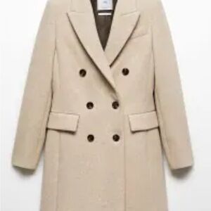 Mango Elegant Cream Double-Breasted Pea Coat